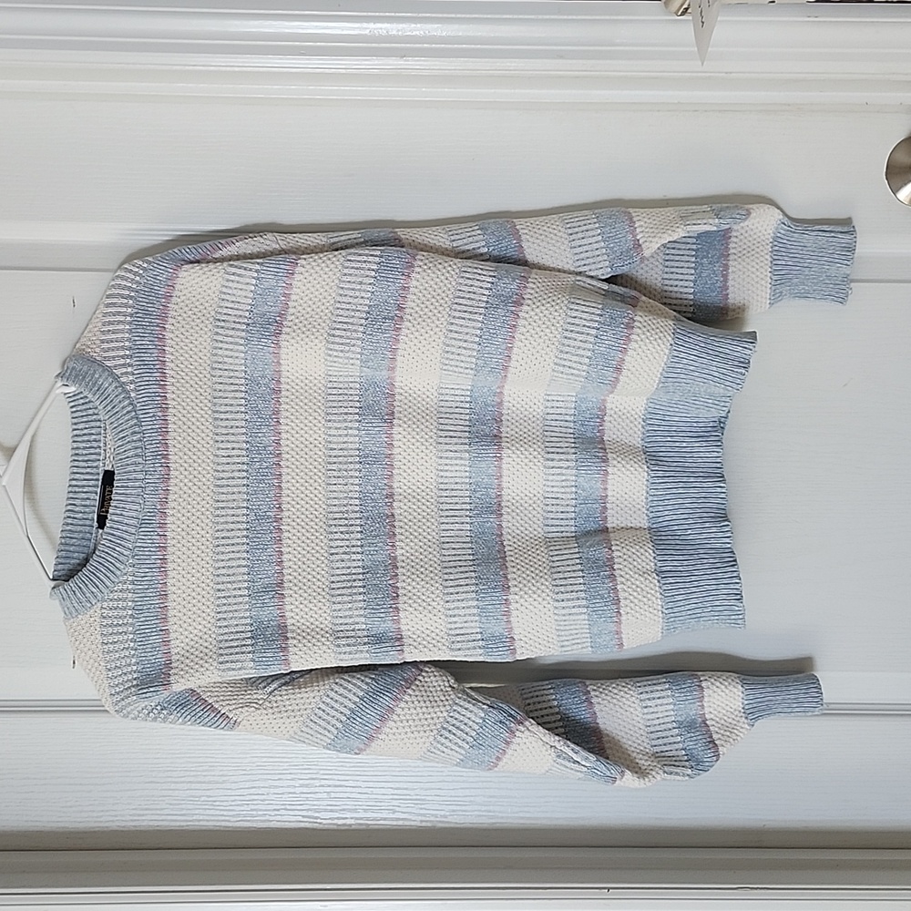 Vintage 100% cotton light blue white and pink sweater